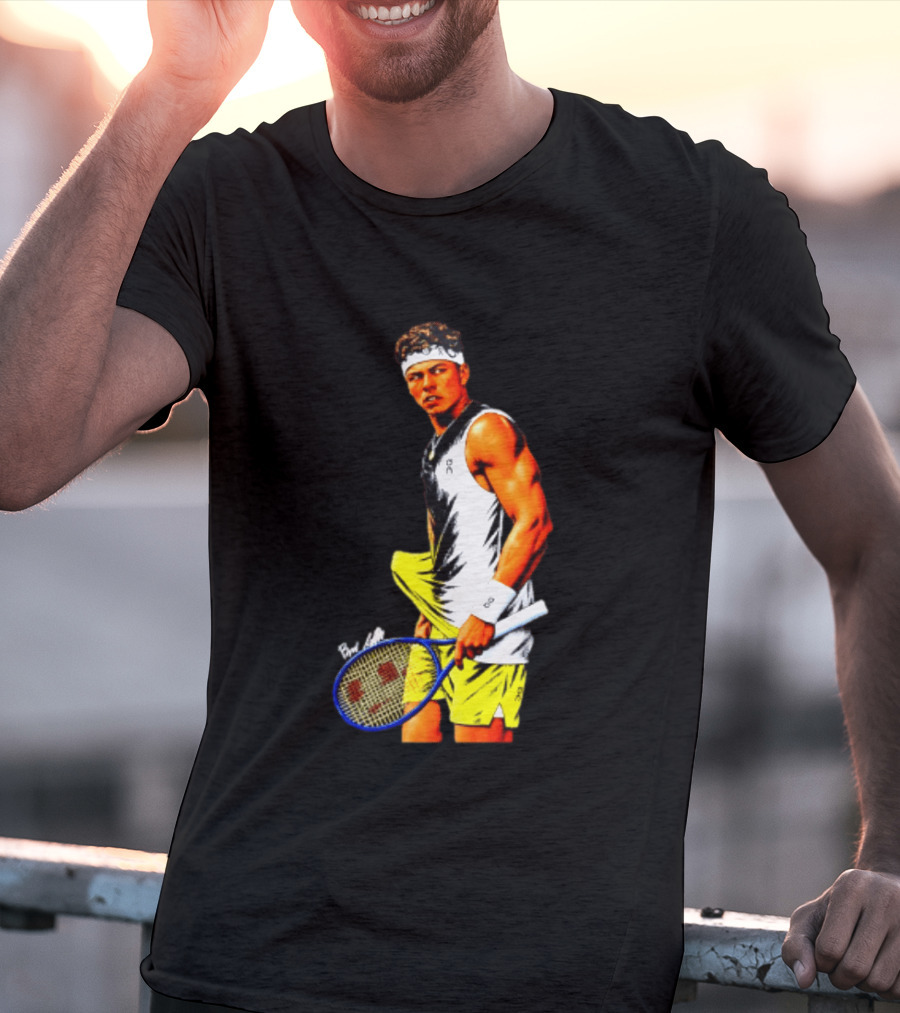 Ben Shelton Tennis Player 2026 Cartoon With Headband And Racket T-Shirt