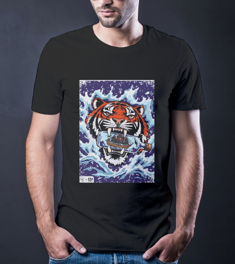 Bengals Vs Buccaneers Tiger And Pirate Ship Battle In A Bottle T-Shirt