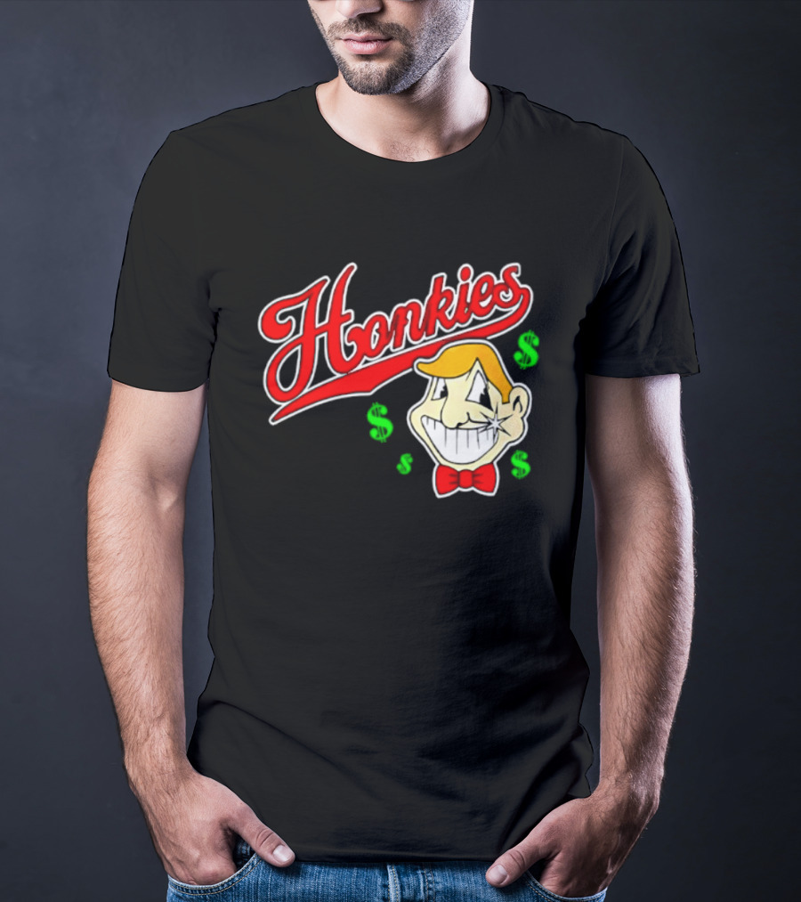 Honkies Red Script Cash Icon With Cartoon Face And Bow Tie T-Shirt