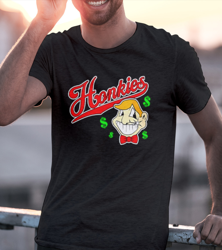 Honkies Red Script Cash Icon With Cartoon Face And Bow Tie T-Shirt