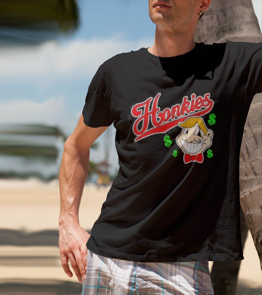 Honkies Red Script With Cartoon Face And Dollar Signs T-Shirt