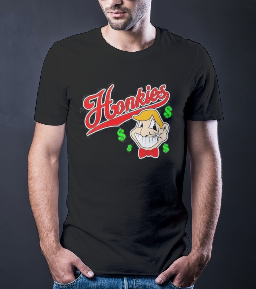 Honkies Red Script With Cartoon Face And Dollar Signs T-Shirt
