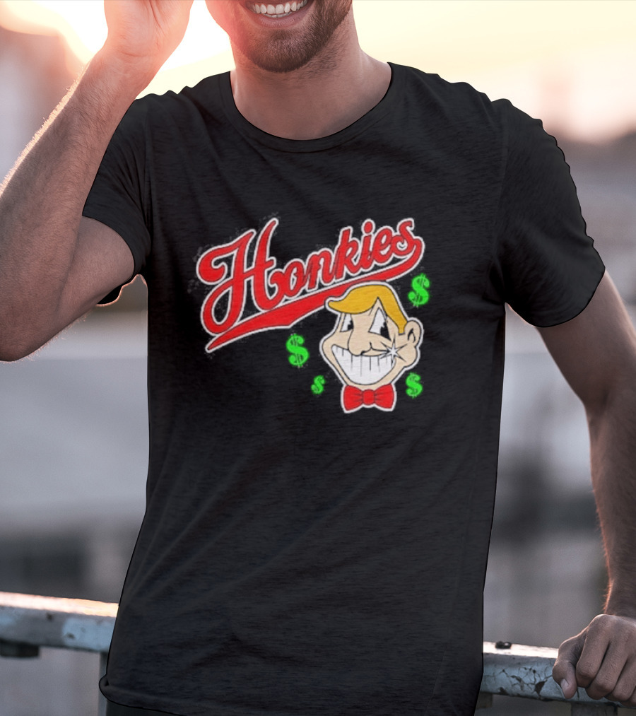 Honkies Red Script With Cartoon Face And Dollar Signs T-Shirt