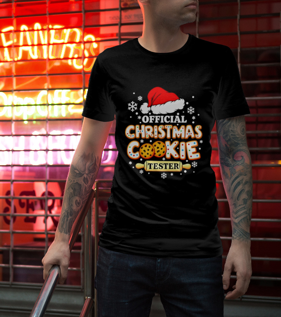Official Christmas Cookie Tester Santa Hat Snowflakes T-Shirt