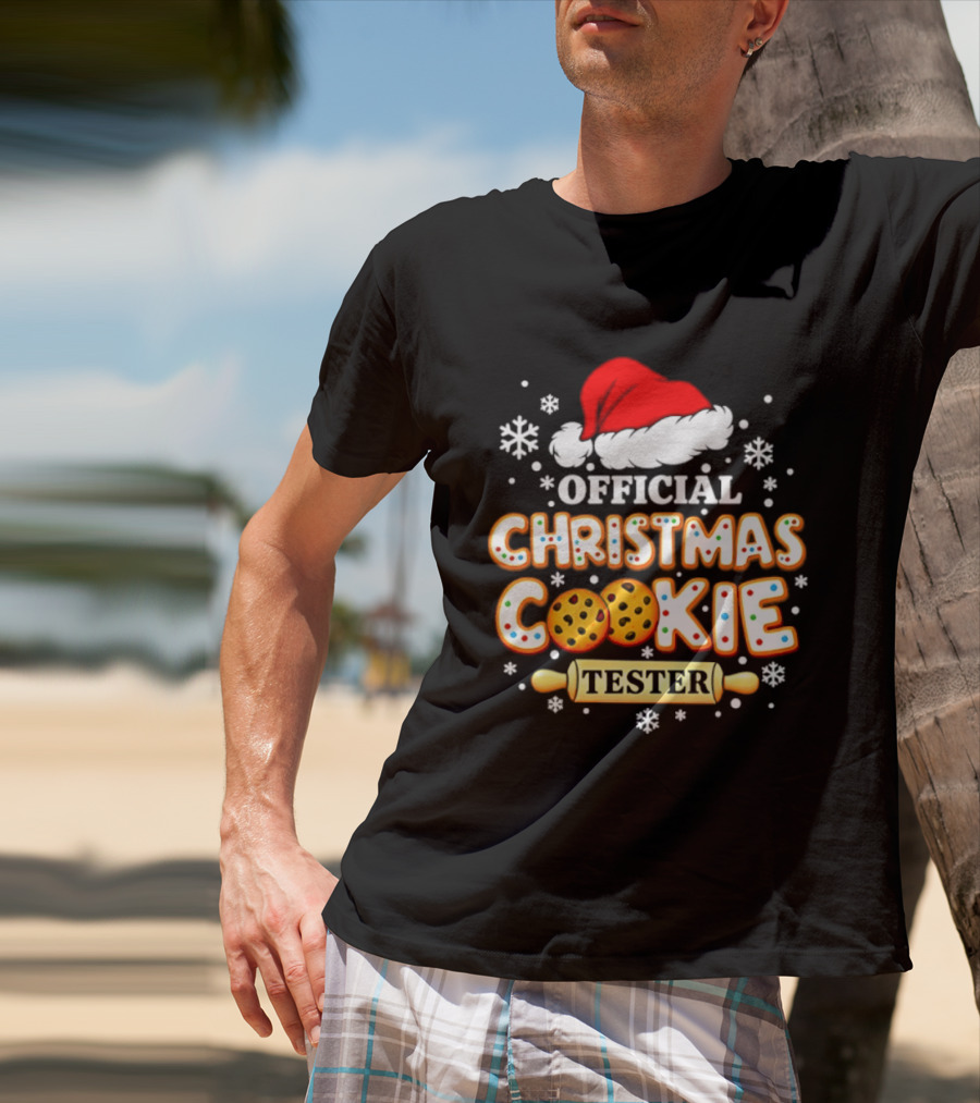 Official Christmas Cookie Tester Santa Hat Snowflakes T-Shirt