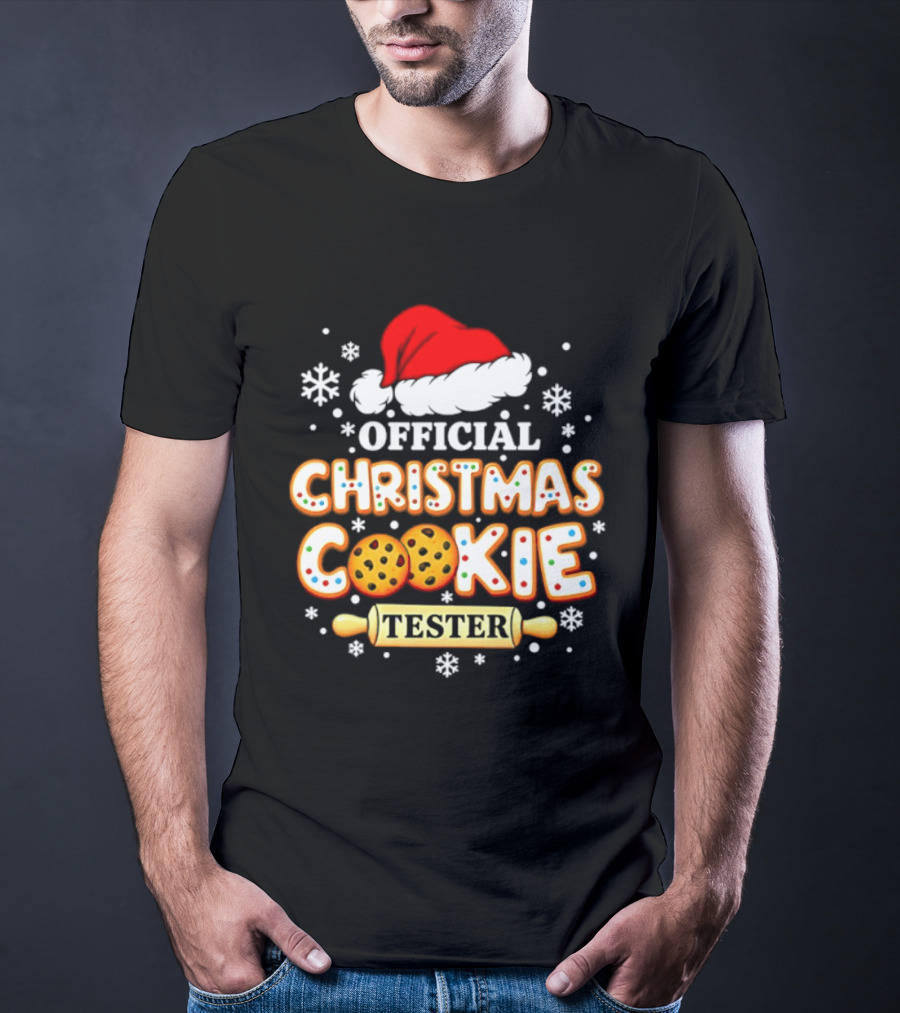 Official Christmas Cookie Tester Santa Hat Snowflakes T-Shirt
