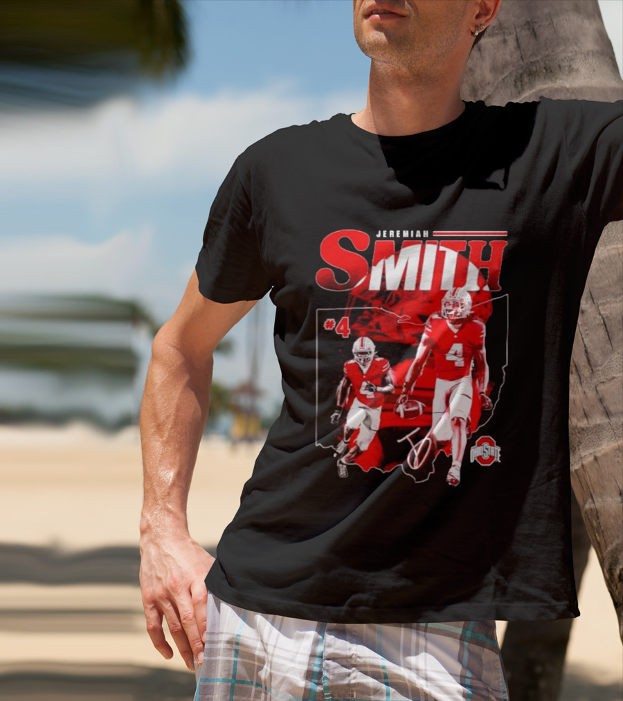 Jeremiah Smith #4 Ohio State Buckeyes Football NCAA Player Ohio Map T-Shirt