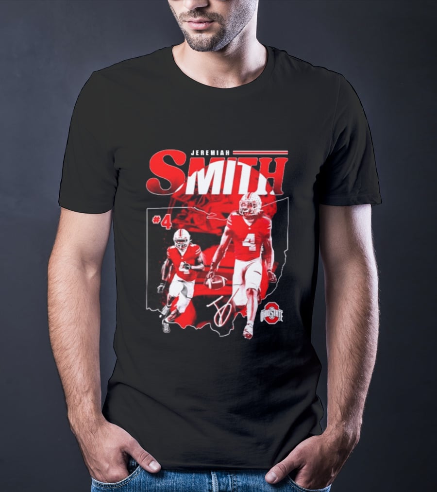 Jeremiah Smith #4 Ohio State Buckeyes Football NCAA Player Ohio Map T-Shirt