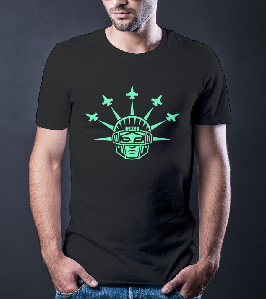 Statue Liberty Helmet New York Jets Football Formation T-Shirt
