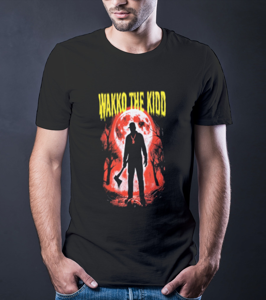 Wakko The Kidd Swing The Hatchet Red Moon Silhouette Charcoal Grey T-Shirt