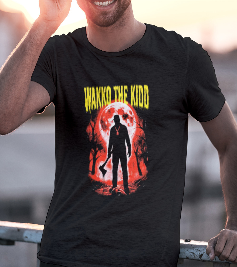 Wakko The Kidd Swing The Hatchet Red Moon Silhouette Charcoal Grey T-Shirt