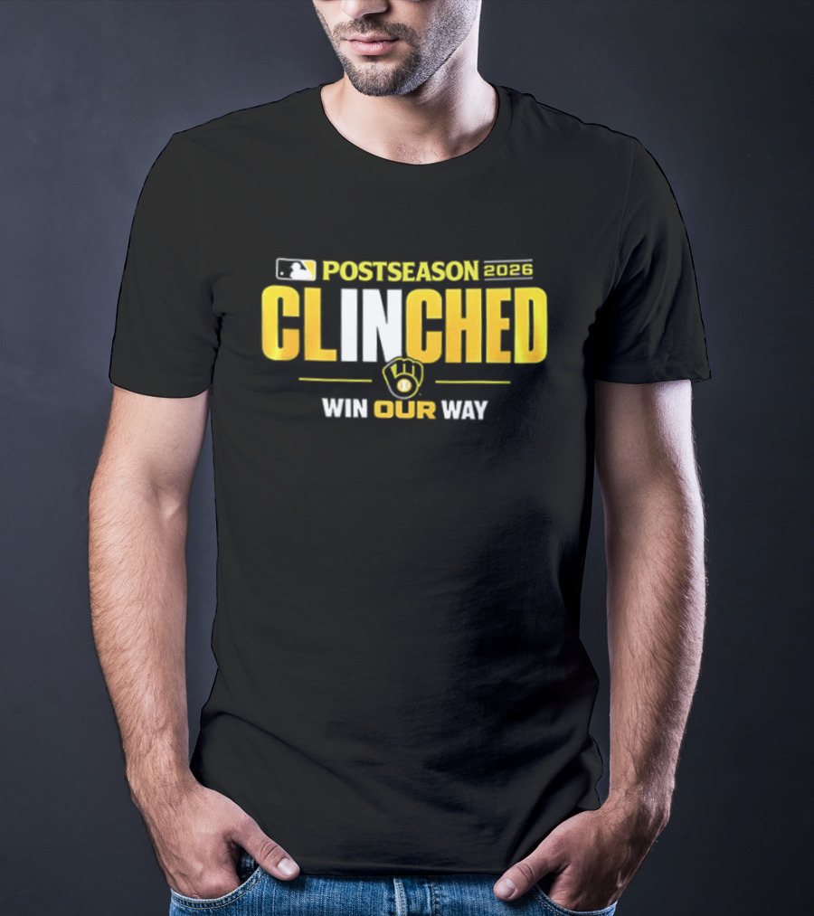 MLB Postseason 2026 Clinched Win Our Way Milwaukee Brewers Stadium Skyline T-Shirt