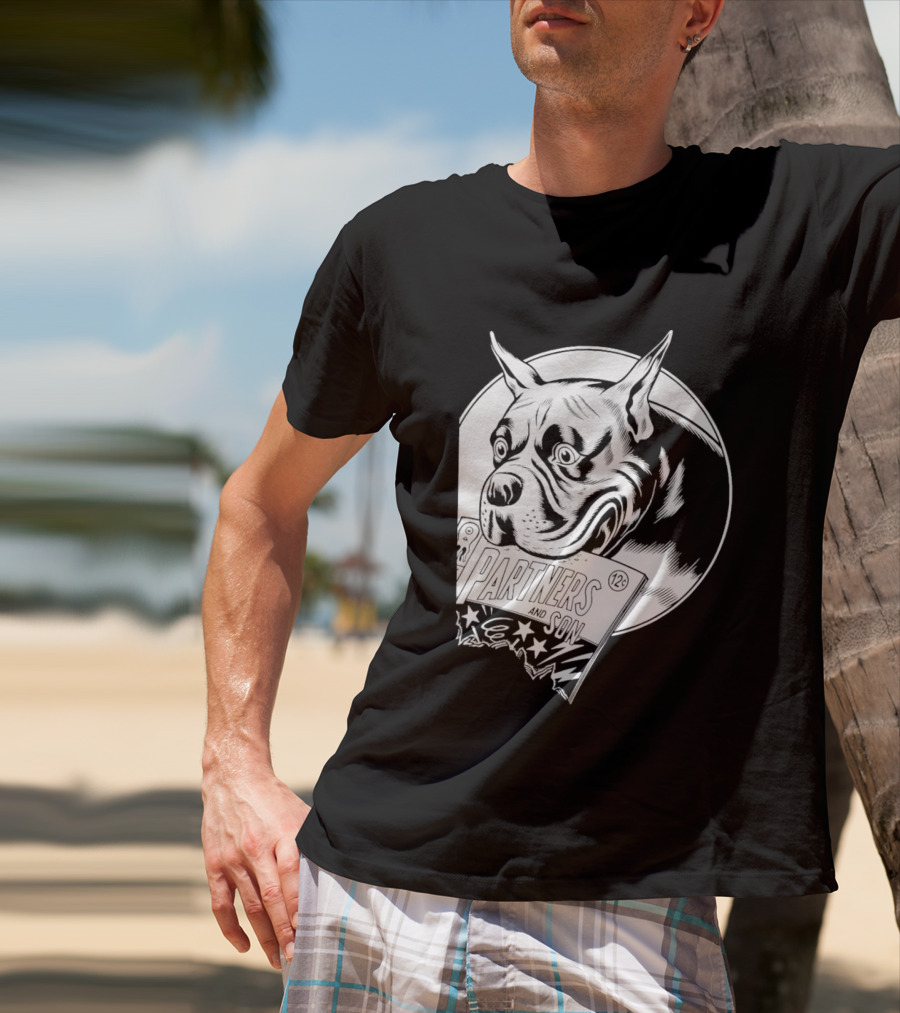 Pitbull Dog Comic Book With Biting Graphic And Stars T-Shirt