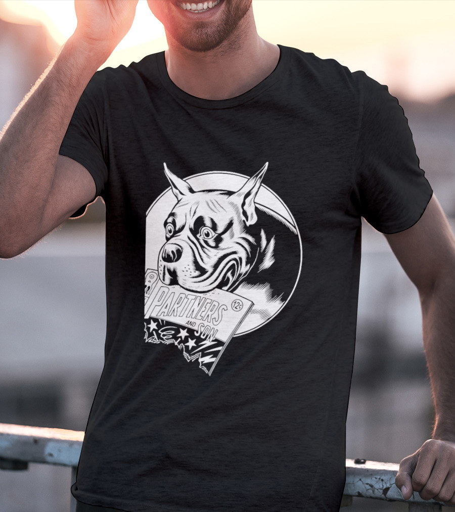Pitbull Dog Comic Book With Biting Graphic And Stars T-Shirt