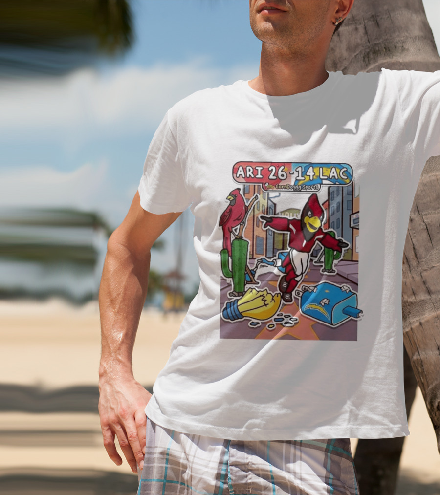 Arizona Cardinals Vs Los Angeles Chargers Corndoggy Sports Doodle Game Day ARI 26 14 LAC T-Shirt