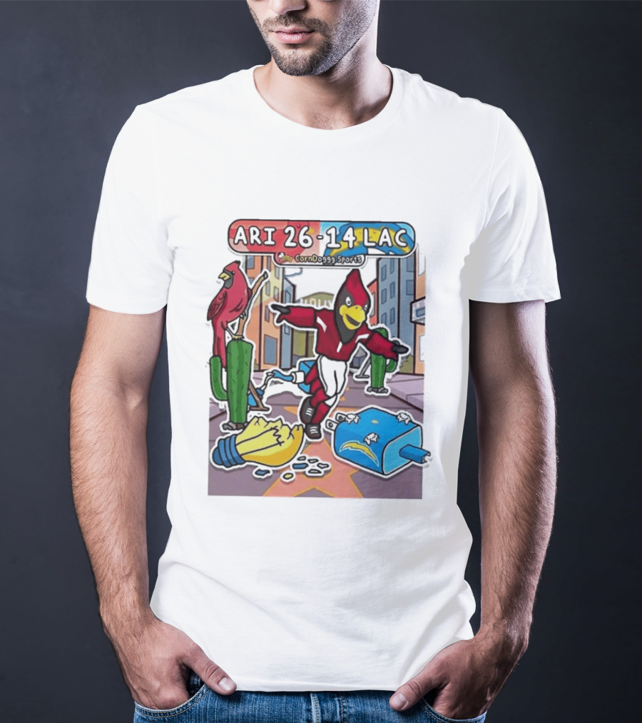 Arizona Cardinals Vs Los Angeles Chargers Corndoggy Sports Doodle Game Day ARI 26 14 LAC T-Shirt