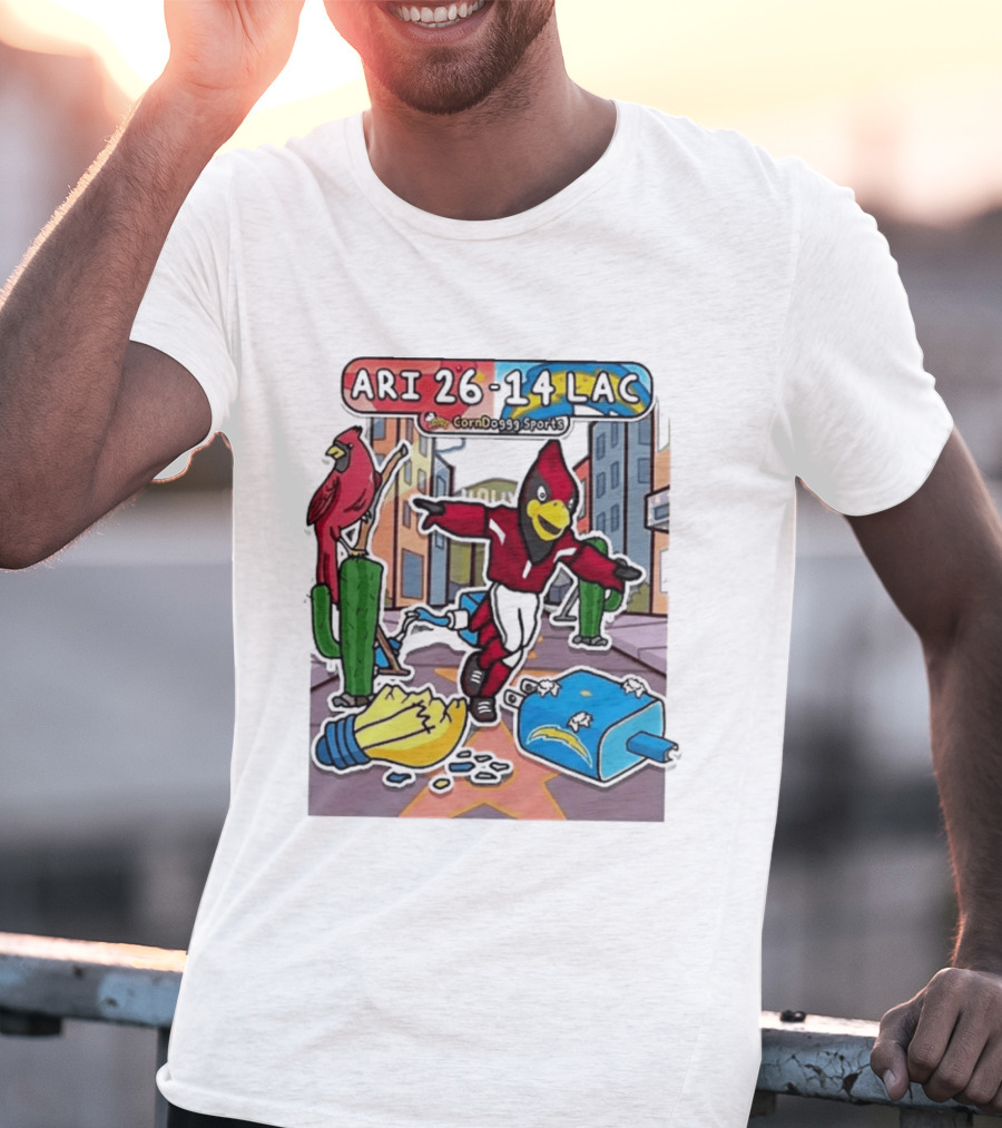 Arizona Cardinals Vs Los Angeles Chargers Corndoggy Sports Doodle Game Day ARI 26 14 LAC T-Shirt