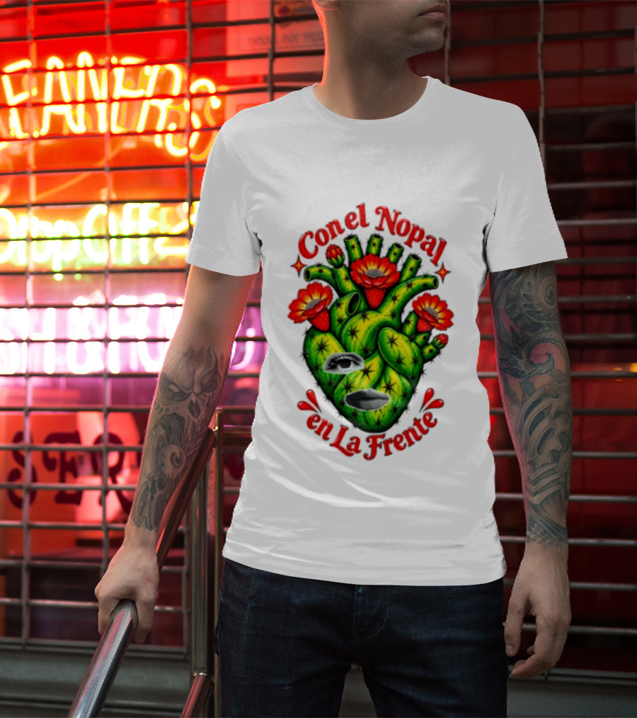 Con El Nopal En La Frente Mexican Culture Cactus Heart T-Shirt