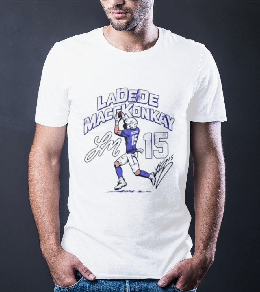 Ladd McConkey 15 Los Angeles Chargers Player Signature And Action Pose T-Shirt