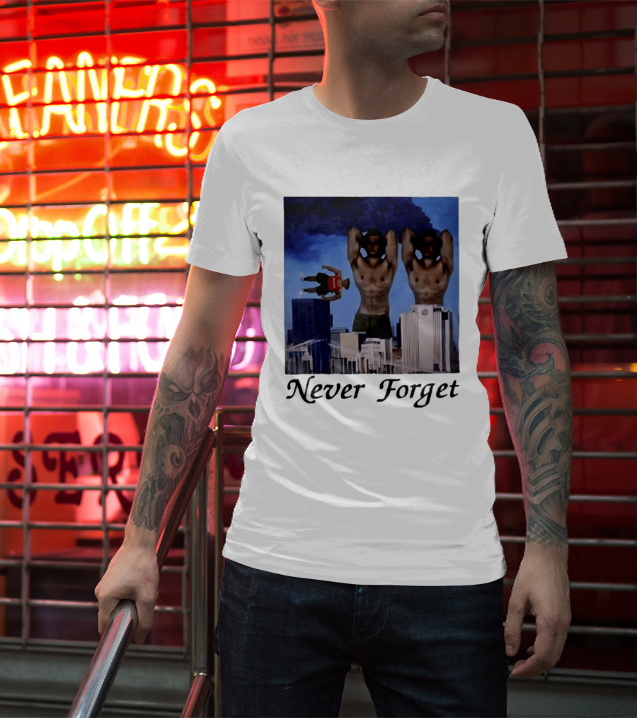 Never Forget 9 11 Internet Meme Edgy Humor Floating Character Twin Towers T-Shirt
