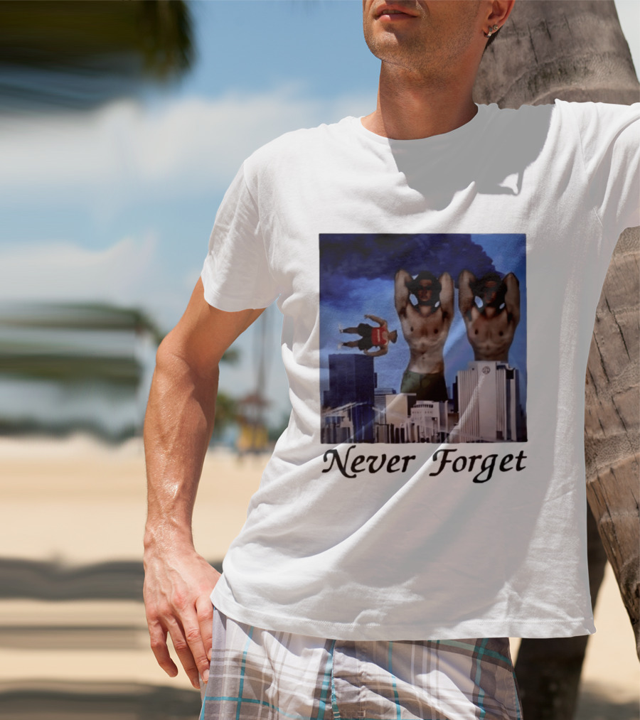 Never Forget 9 11 Internet Meme Edgy Humor Floating Character Twin Towers T-Shirt