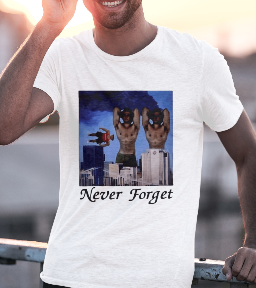 Never Forget 9 11 Internet Meme Edgy Humor Floating Character Twin Towers T-Shirt