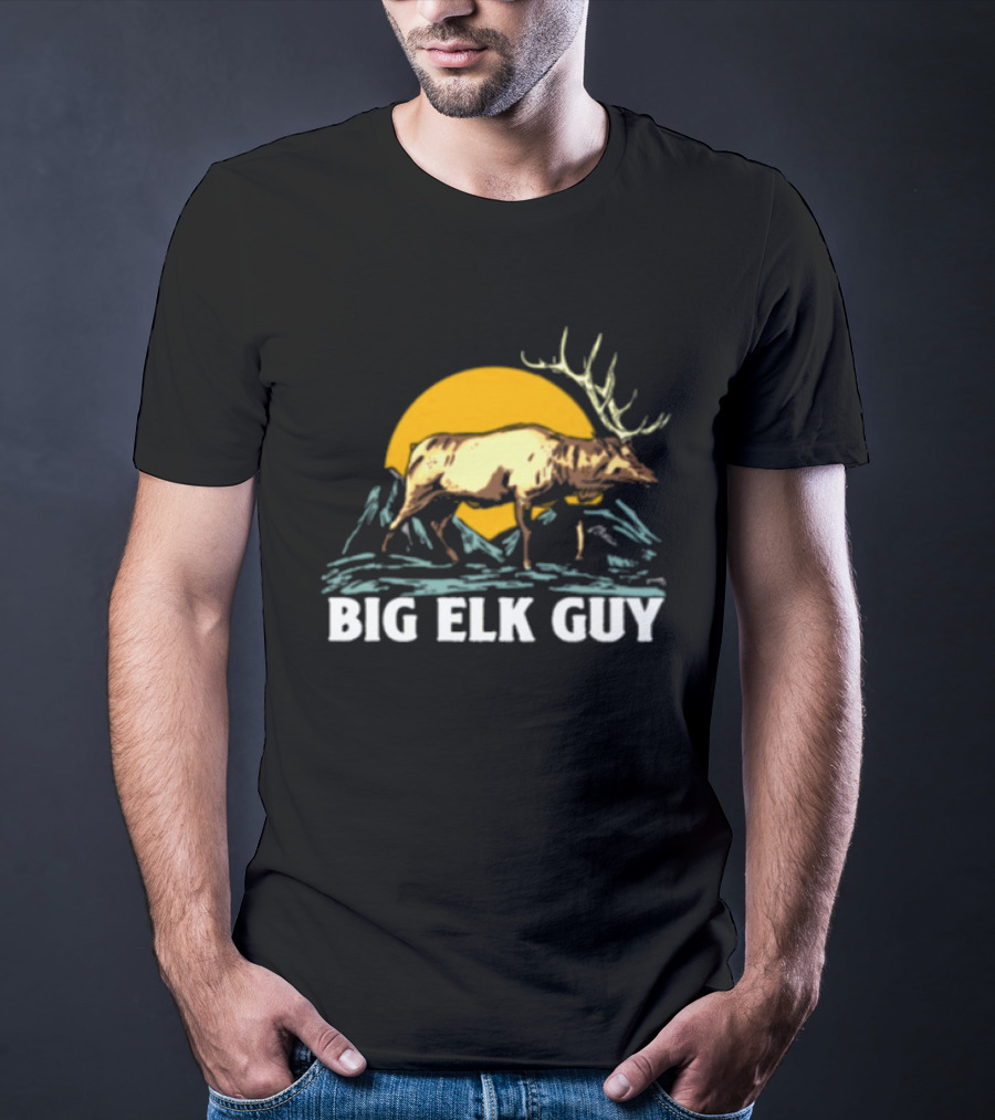 Big Hunting Guy Store Big Elk Guy Hunting Hat Elk Mountain Sun Scene T-Shirt