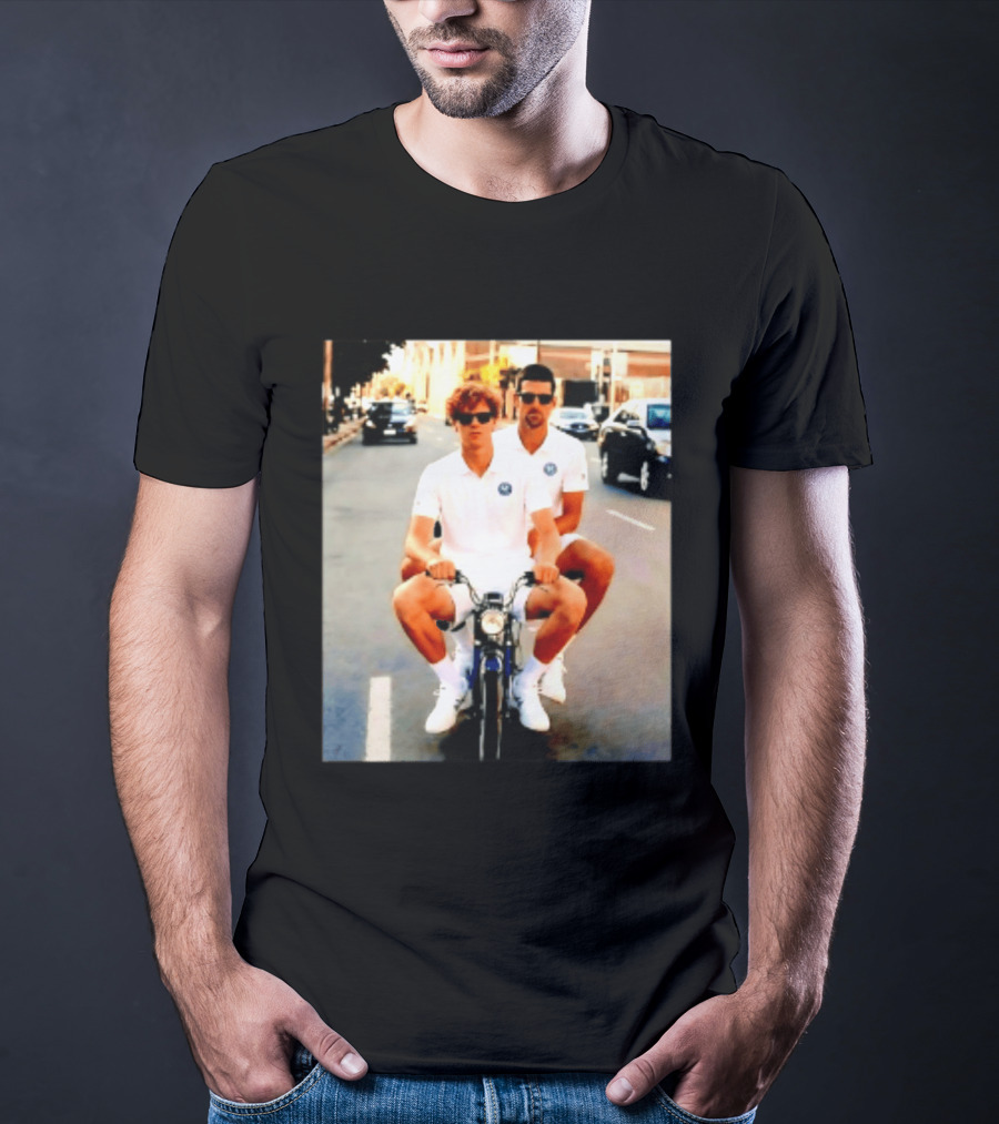 Jannik Sinner Novak Djokovic 2026 Motorcycle Ride Tennis Stars T-Shirt