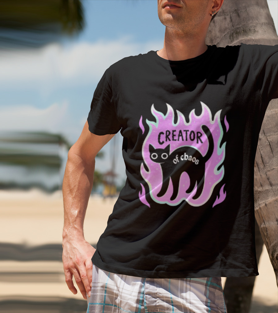 Creator Of Chaos Black Cat Witchy Purple Flame T-Shirt