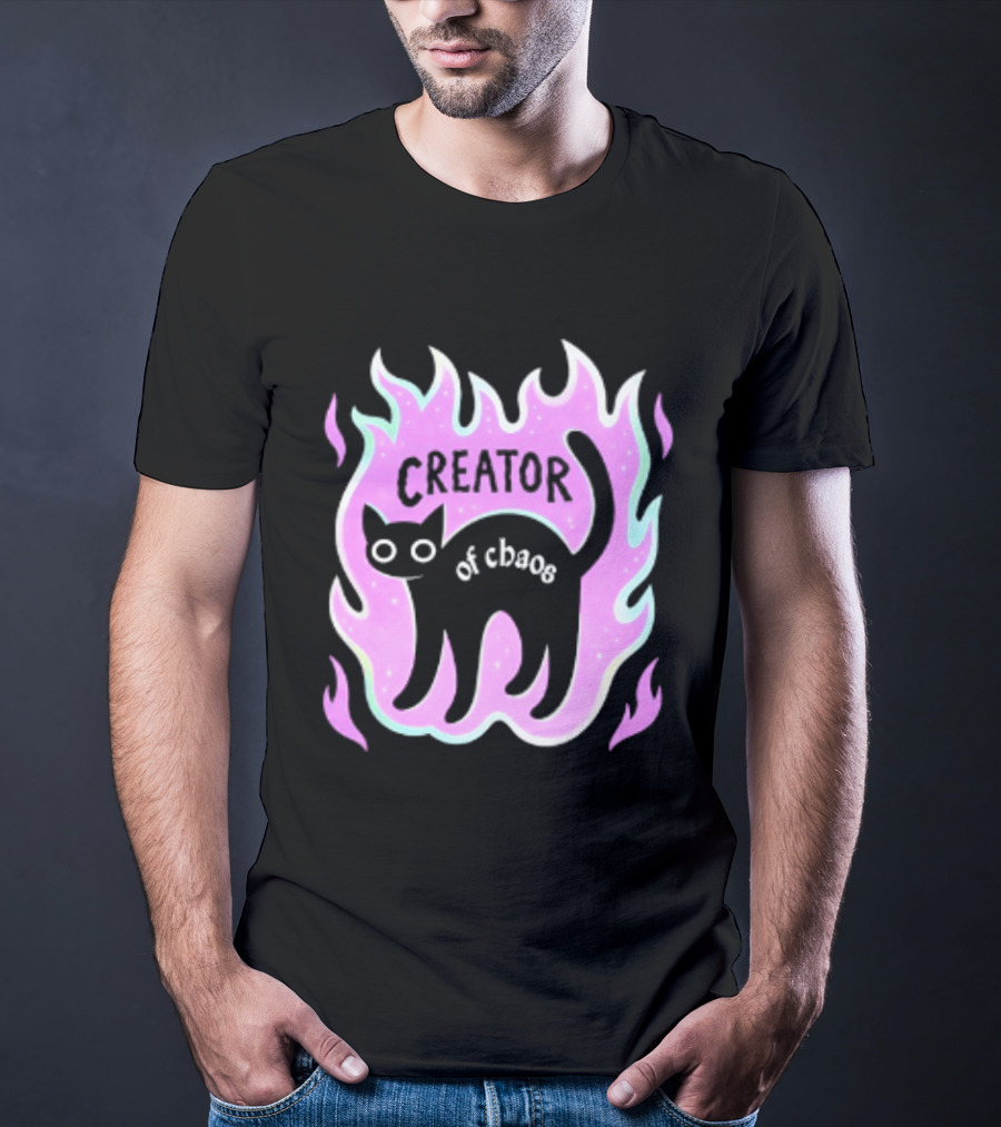 Creator Of Chaos Black Cat Witchy Purple Flame T-Shirt