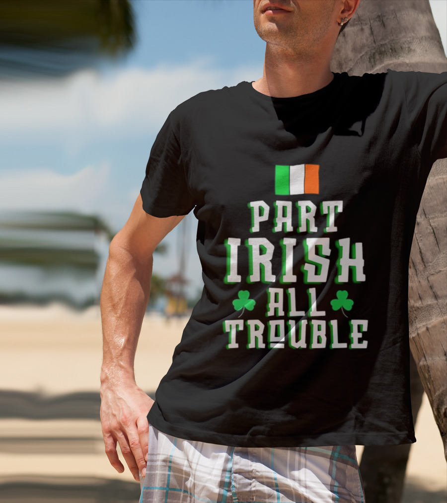Part Irish All Trouble St Patricks Day Shamrock Flag T-Shirt