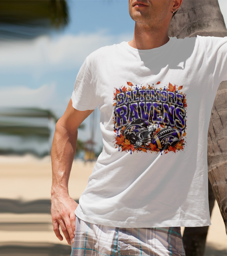 Baltimore Ravens Football Helmet Leaves Halloween 2026 T-Shirt