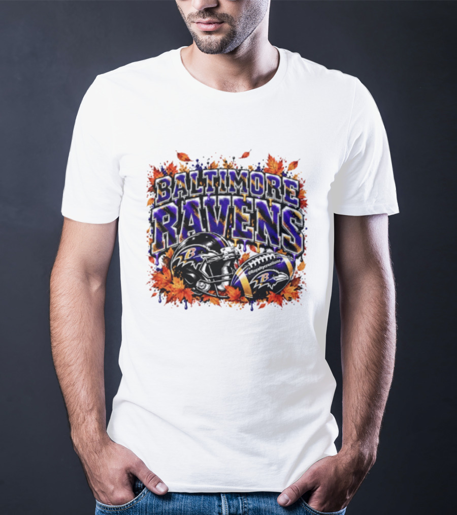 Baltimore Ravens Football Helmet Leaves Halloween 2026 T-Shirt