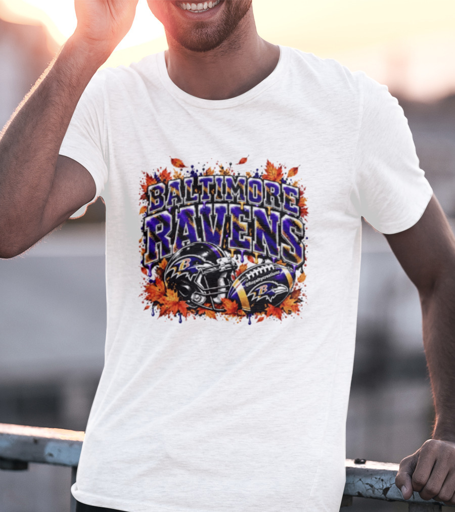 Baltimore Ravens Football Helmet Leaves Halloween 2026 T-Shirt