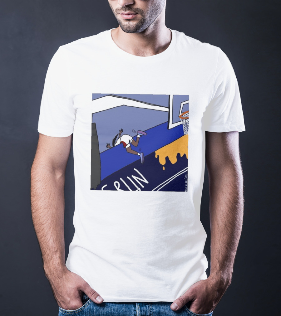 Basketball Player Diving Off Court Cartoon NBA Fan Art By Reuben Armstrong T-Shirt