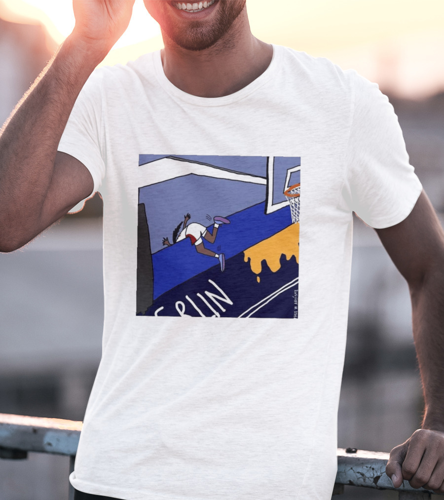 Basketball Player Diving Off Court Cartoon NBA Fan Art By Reuben Armstrong T-Shirt