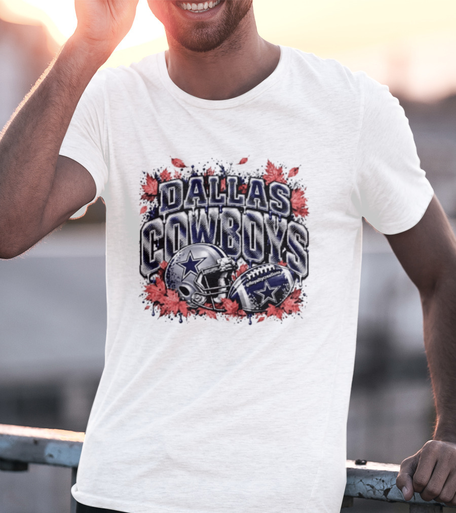 Dallas Cowboys Football Helmet Autumn Leaves Halloween 2026 T-Shirt