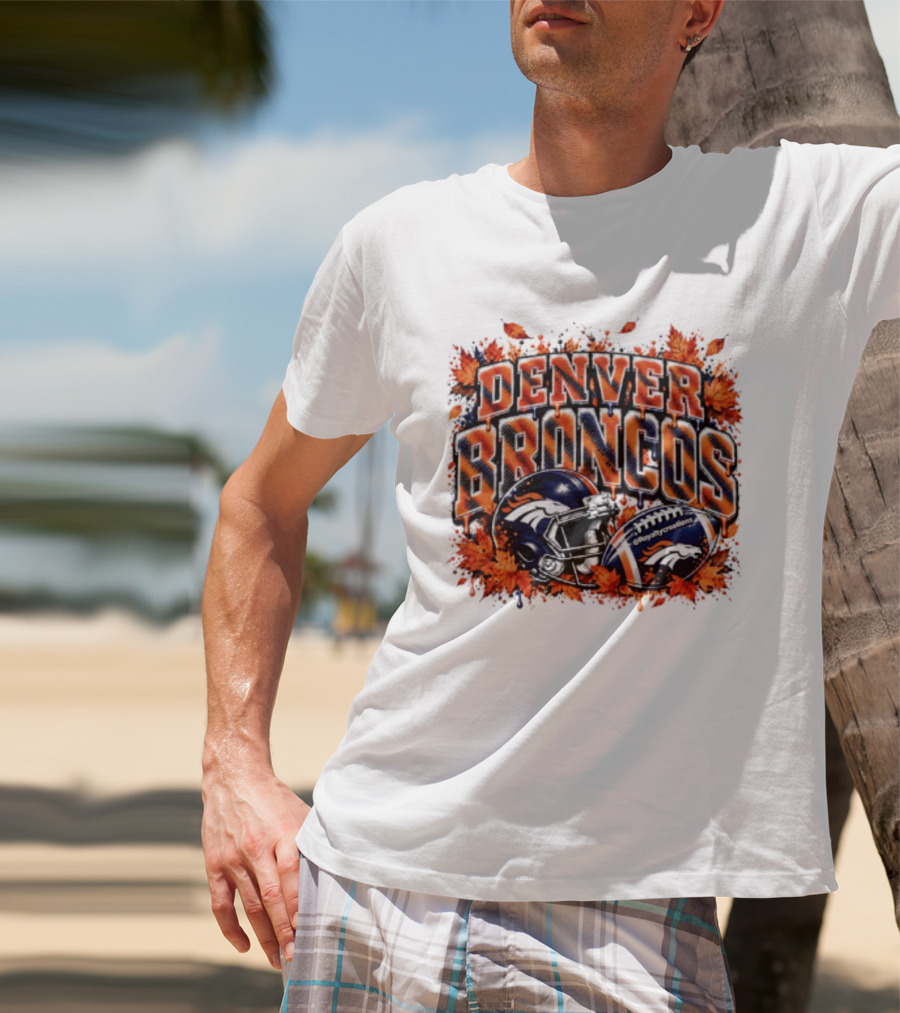 Denver Broncos Football Helmet Autumn Leaves Halloween 2026 T-Shirt
