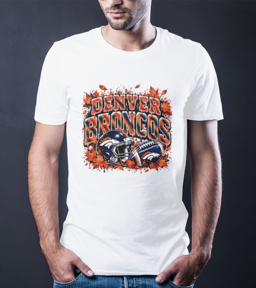 Denver Broncos Football Helmet Autumn Leaves Halloween 2026 T-Shirt