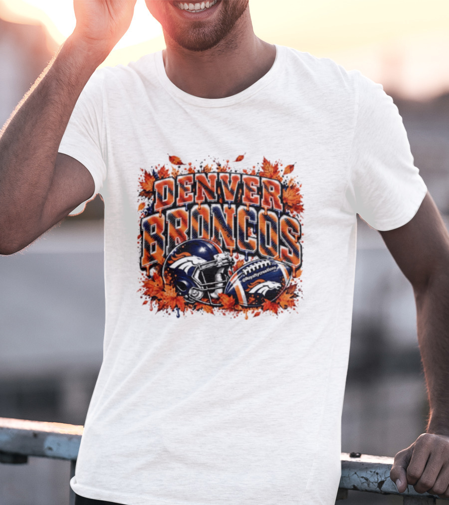 Denver Broncos Football Helmet Autumn Leaves Halloween 2026 T-Shirt