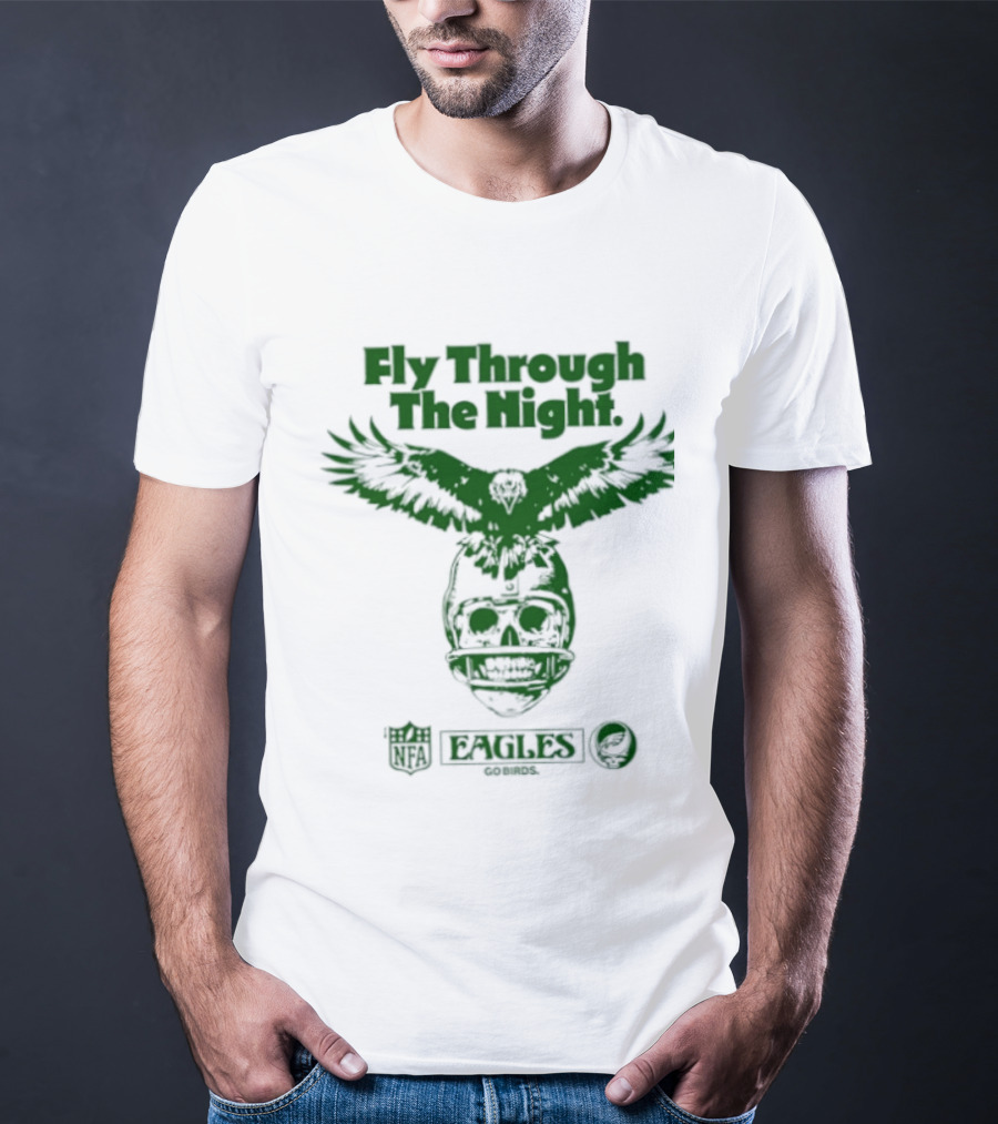 Philadelphia Eagles Fly Through The Night Grateful Dead Football Collaboration T-Shirt
