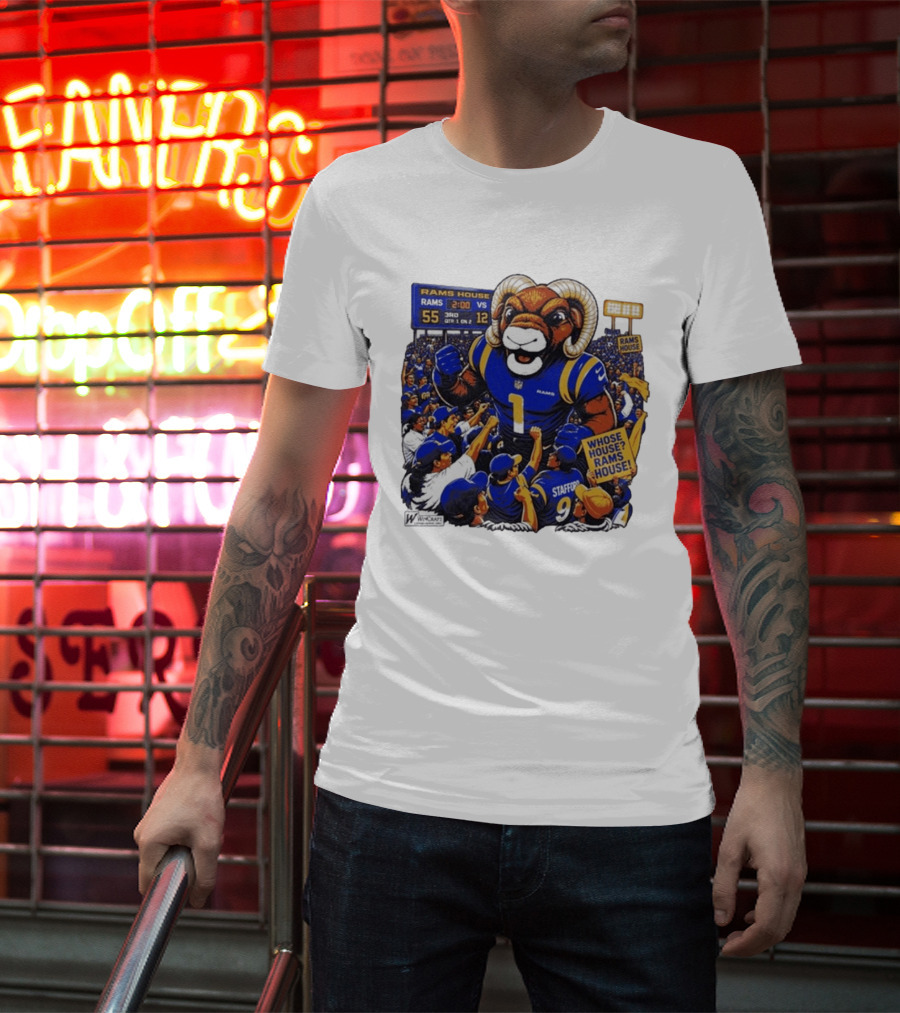Rams House Rampage Cartoon Scoreboard Los Angeles Whose House T-Shirt