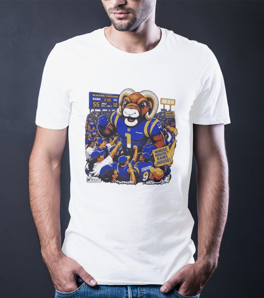 Rams House Rampage Cartoon Scoreboard Los Angeles Whose House T-Shirt