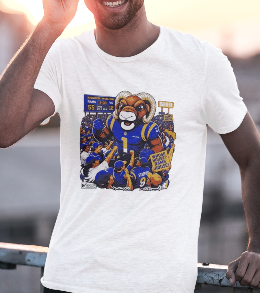 Rams House Rampage Cartoon Scoreboard Los Angeles Whose House T-Shirt