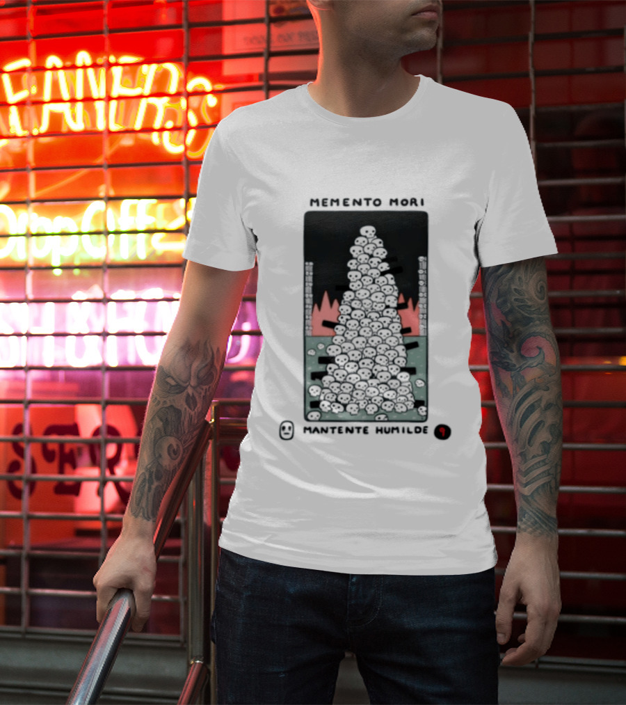 Memento Mori Mantente Humilde Stoicism Skull Pyramid Flames T-Shirt