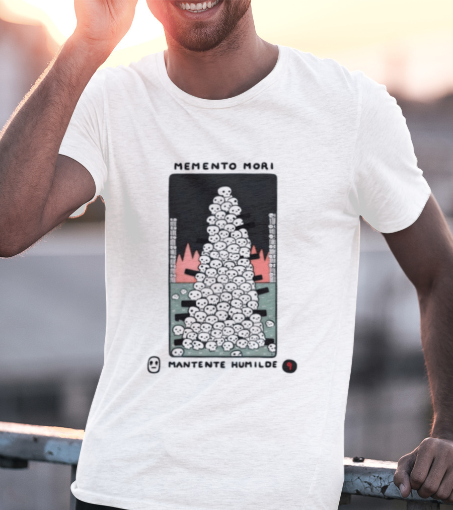 Memento Mori Mantente Humilde Stoicism Skull Pyramid Flames T-Shirt