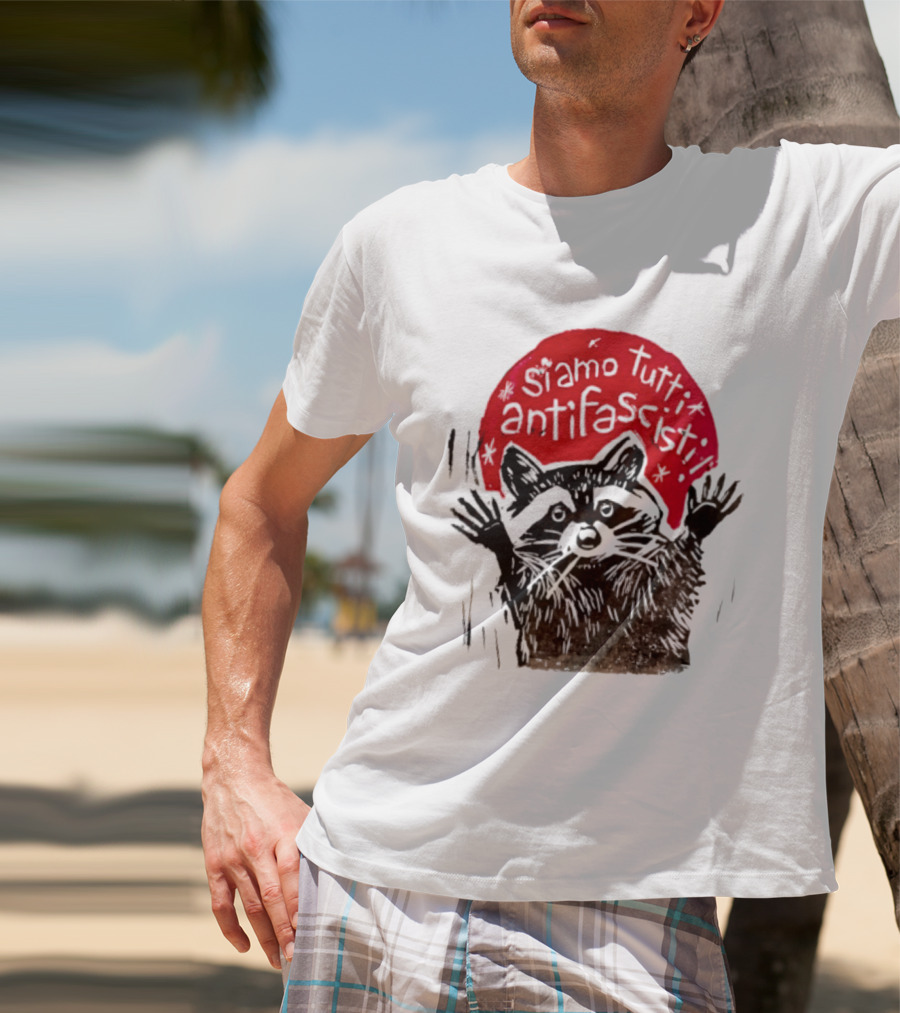 Siamo Tutti Antifascisti Raccoon Image T-Shirt