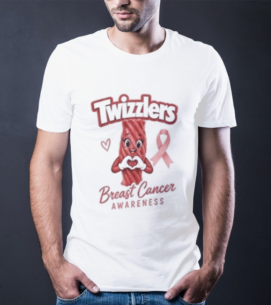 Twizzlers Red Candy Heart Pink Ribbon Breast Cancer Awareness T-Shirt
