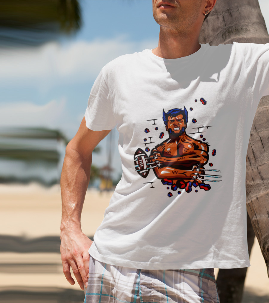 Marvel Wolverine Football Caricature Bold Comic T-Shirt