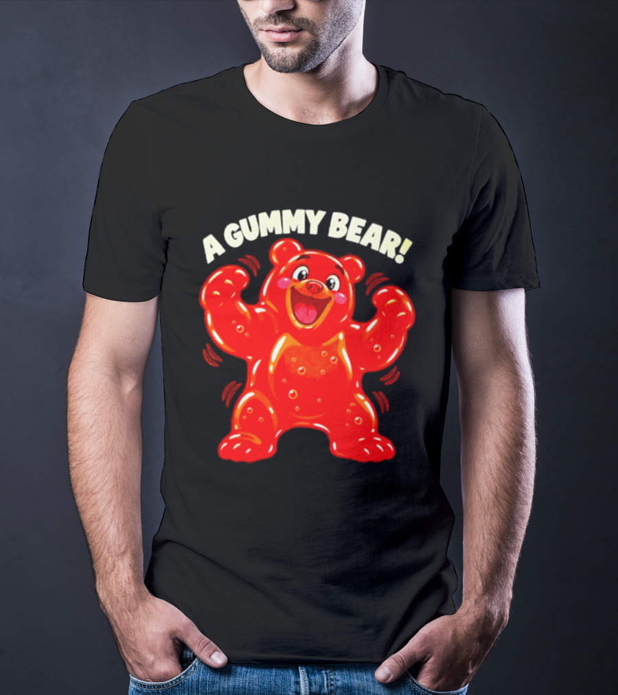 A Gummy Bear Candy Cartoon Enthusiastic Red Bear With Cheery Expression T-Shirt